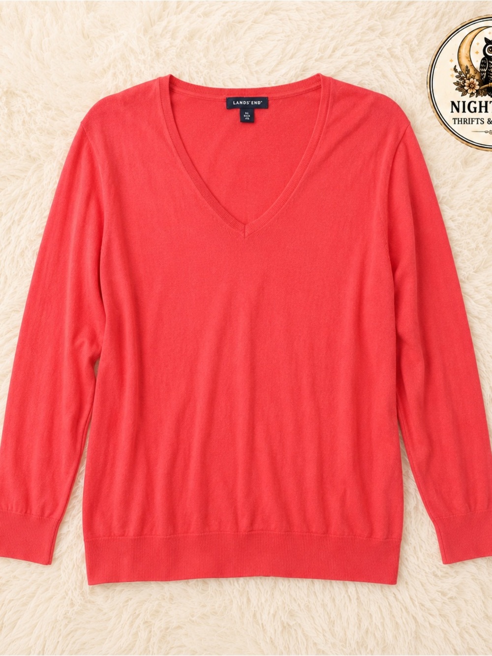 Lands End Coral V-Neck Top Size Large ~ Comfort Casual ~ Women’s Fall Shirts
